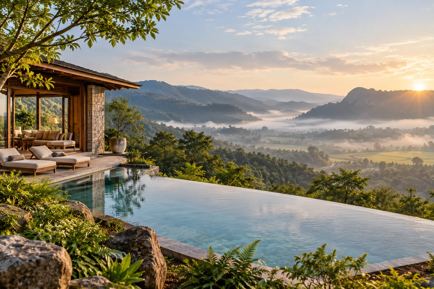 โรงแรมเขาใหญ่ เลือกให้ตรงกับวันพักผ่อน — ภาพประกอบ AI ฉากจำลอง ไม่ใช่ภาพโรงแรมจริง